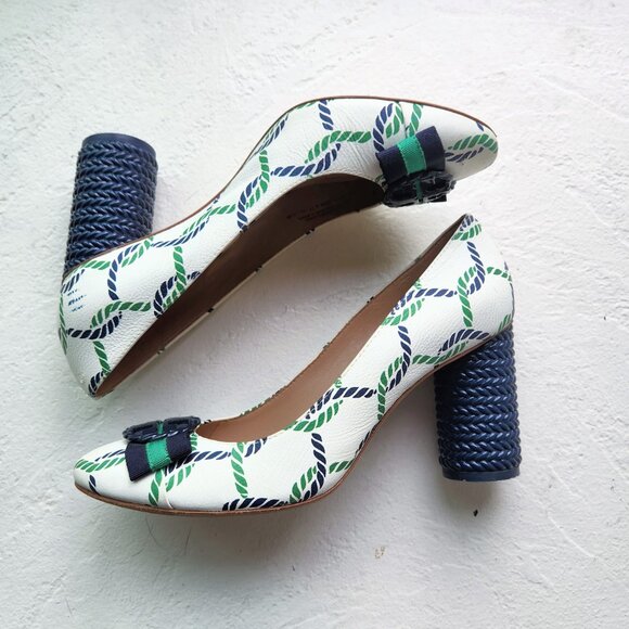 LIKE NEW VINTAGE AUTHENTIC TORY BURCH NAUTICAL CLASSIC LEATHER HEELS SHOES - Picture 12 of 14